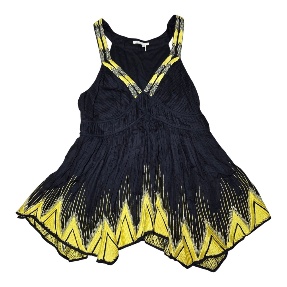 Floreat Anthropologie Black‎ Yellow Embroidered Tank Top Boho Festival Size 12
